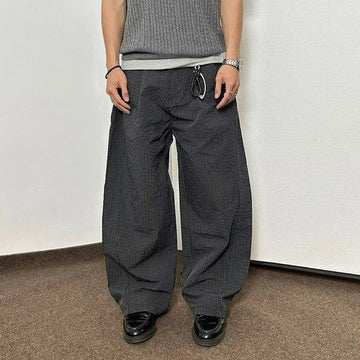 AIDASE  -  American Style Men's Casual Pants Oversized Plaid Scimitar Design Wide-Leg Trousers Simple Solid Color Clothing 21E6845 aidase-shop